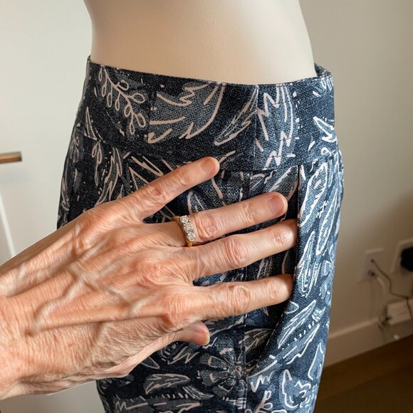 Rip Skirt Floral Polyester Spandex Wrap Skirt w Velcro Close Denim Blue White S - Picture 5 of 16
